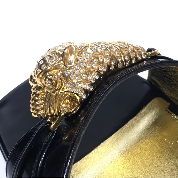 GUCCI FELINE HEAD HIGH HEEL ANKLE STRAP SANDAL -BLACK / BLUE -WOMEN US 8 -NEW - Picture 7 of 11